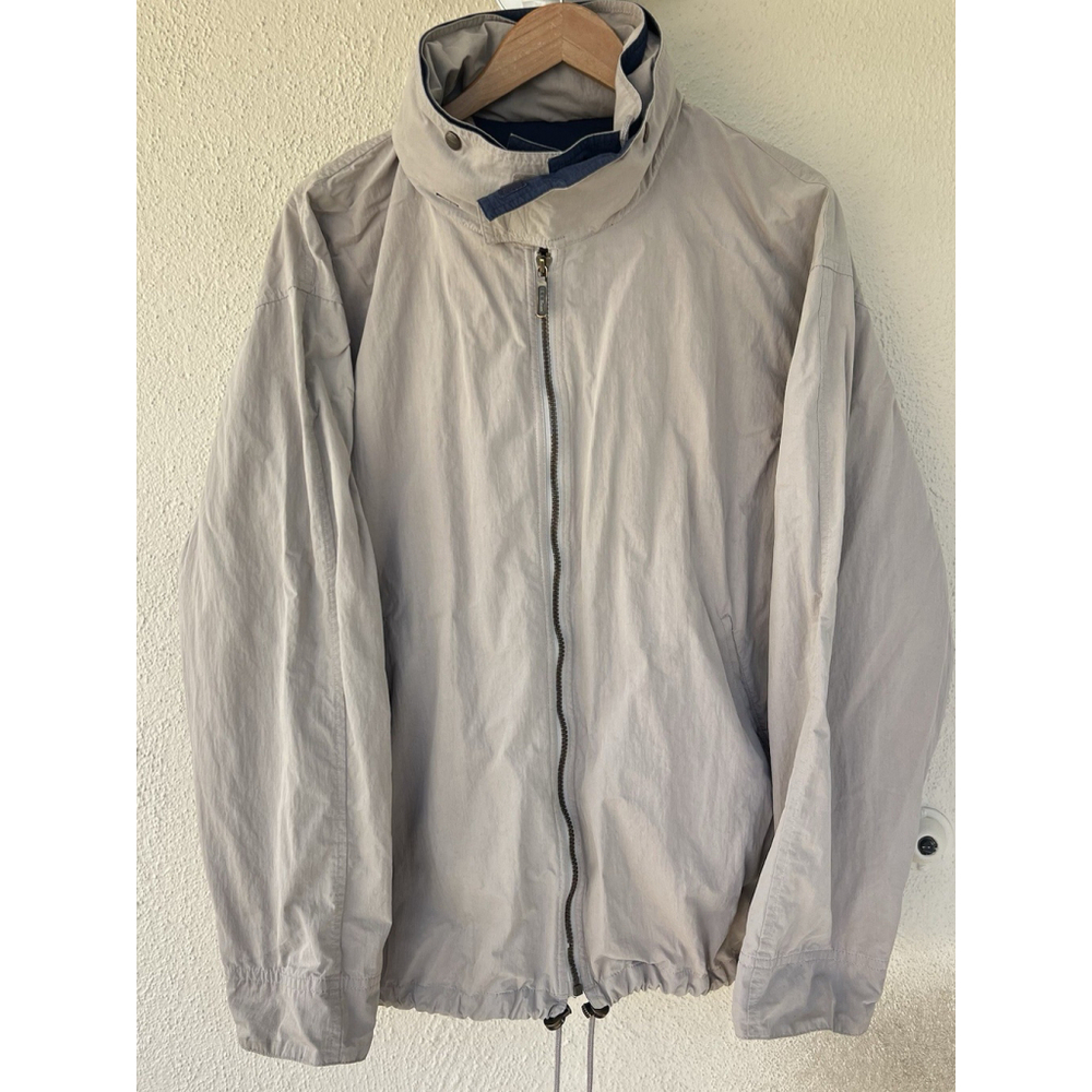 VTG LL Bean Jacket Mens Large Tan Hooded Full Zip Nylon Windbreaker Rain Coat